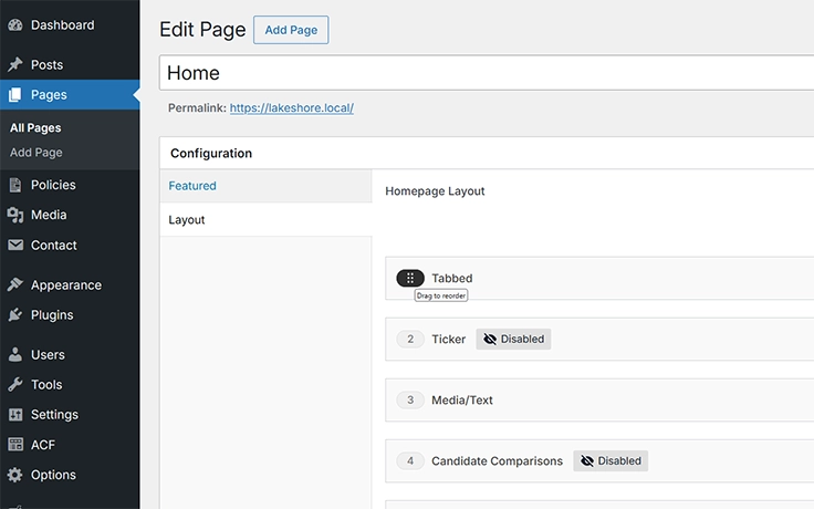 Drag-and-drop homepage modules
